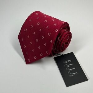 Elle Homme Repp Silk Burgundy Silk Tie Geometric Omega Pattern Made In France